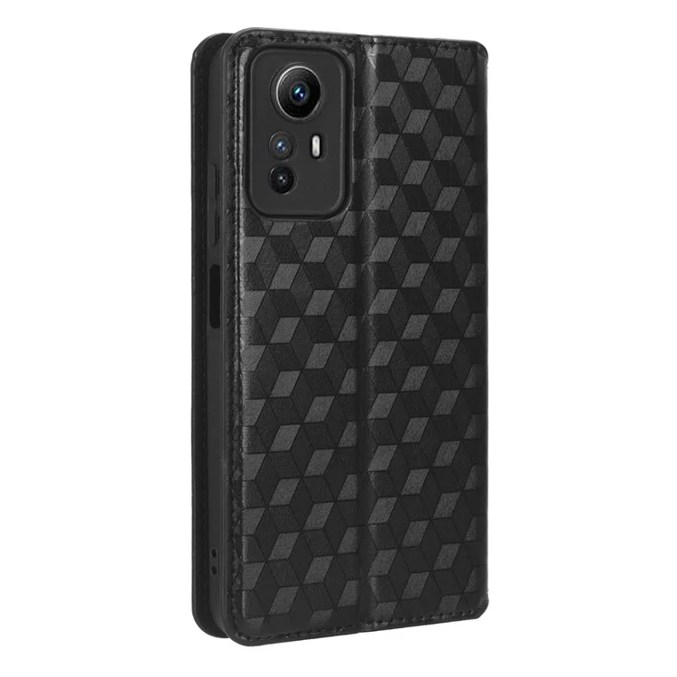 Pour Xiaomi Redmi Note 12S 4G Stand Wallet Phone Case PU Leather Rhombus Imprinted Cover - Noir