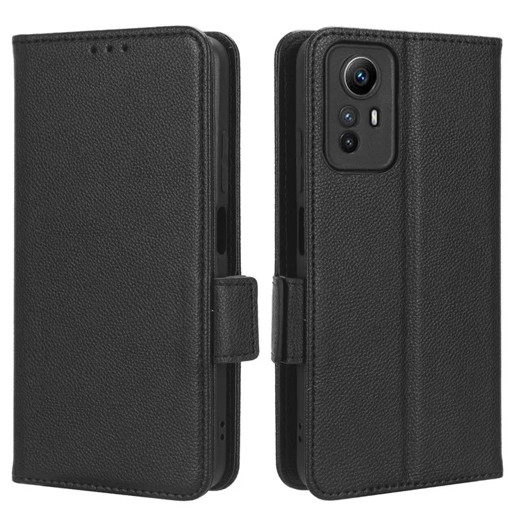 Litchi Texture Leather Case for Xiaomi Redmi Note 12S 4G , Foldable Stand Phone Wallet Cover - Black