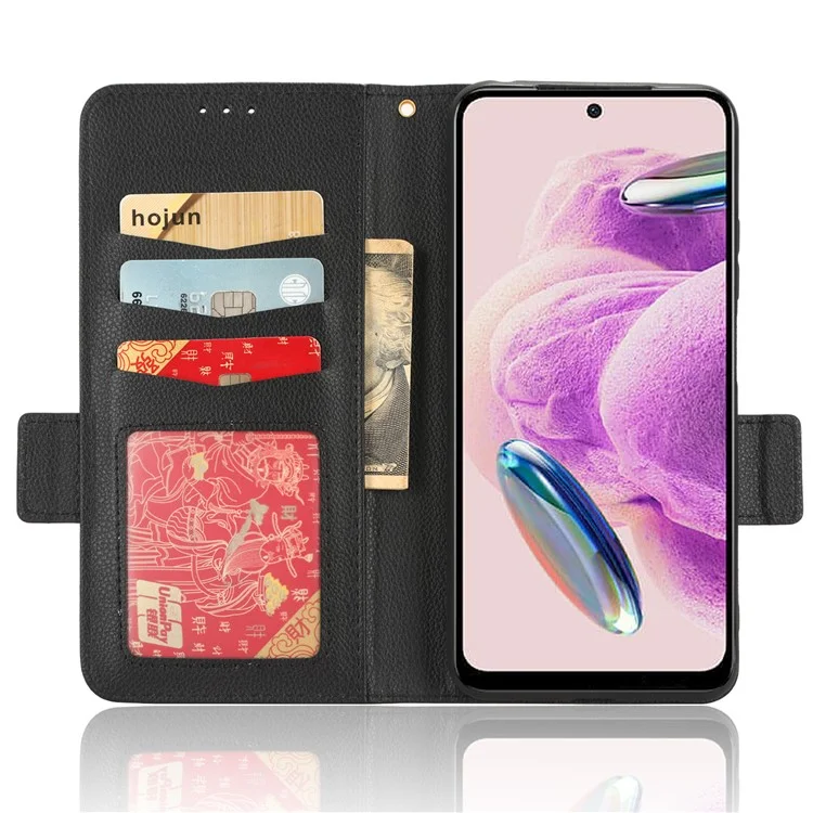 Litchi Texture Leather Case for Xiaomi Redmi Note 12S 4G , Foldable Stand Phone Wallet Cover - Black