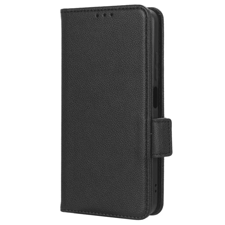 Litchi Texture Leather Case for Xiaomi Redmi Note 12S 4G , Foldable Stand Phone Wallet Cover - Black