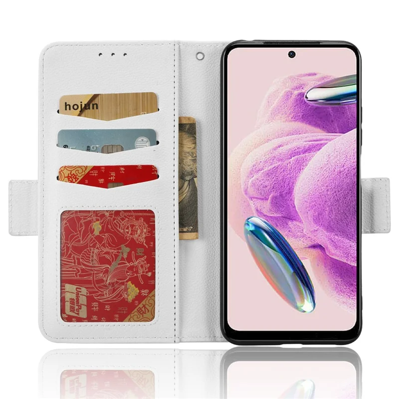 Litchi Texture Leather Case for Xiaomi Redmi Note 12S 4G , Foldable Stand Phone Wallet Cover - White