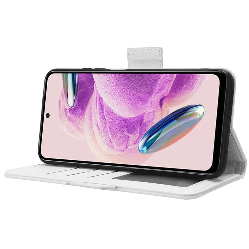 Litchi Texture Leather Case for Xiaomi Redmi Note 12S 4G , Foldable Stand Phone Wallet Cover - White