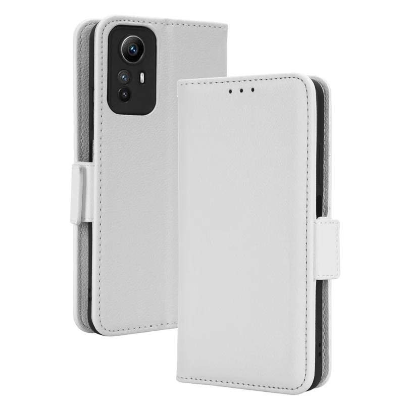 Litchi Texture Leather Case for Xiaomi Redmi Note 12S 4G , Foldable Stand Phone Wallet Cover - White