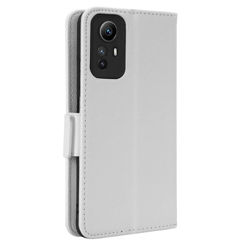 Litchi Texture Leather Case for Xiaomi Redmi Note 12S 4G , Foldable Stand Phone Wallet Cover - White