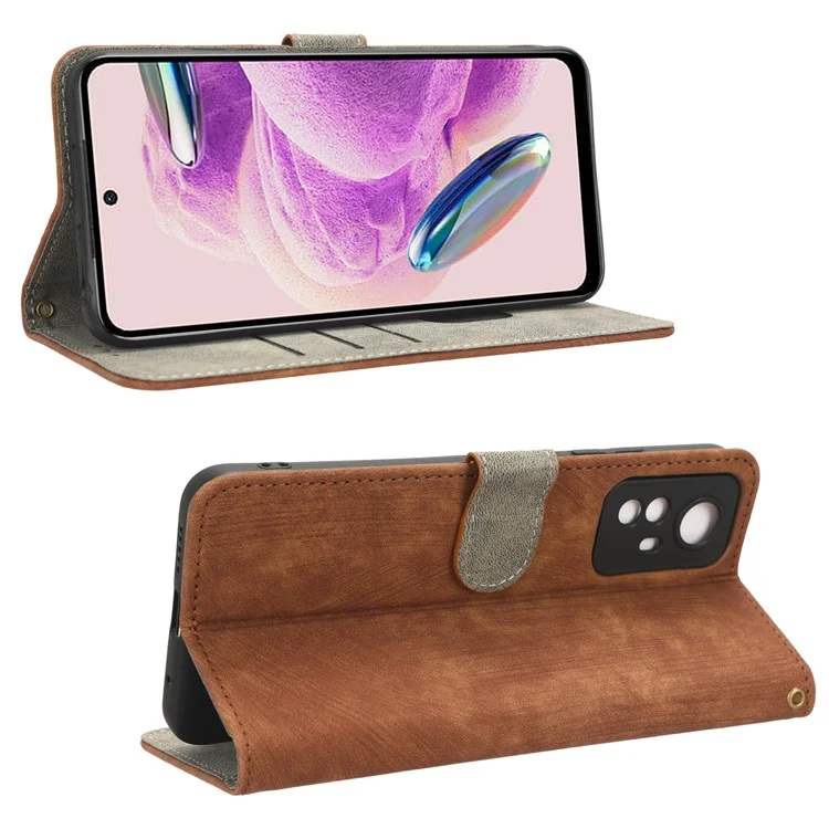 RFID Blocking Phone Case for Xiaomi Redmi Note 12S 4G , Wallet Stand Leather Cover with Strap - Brown