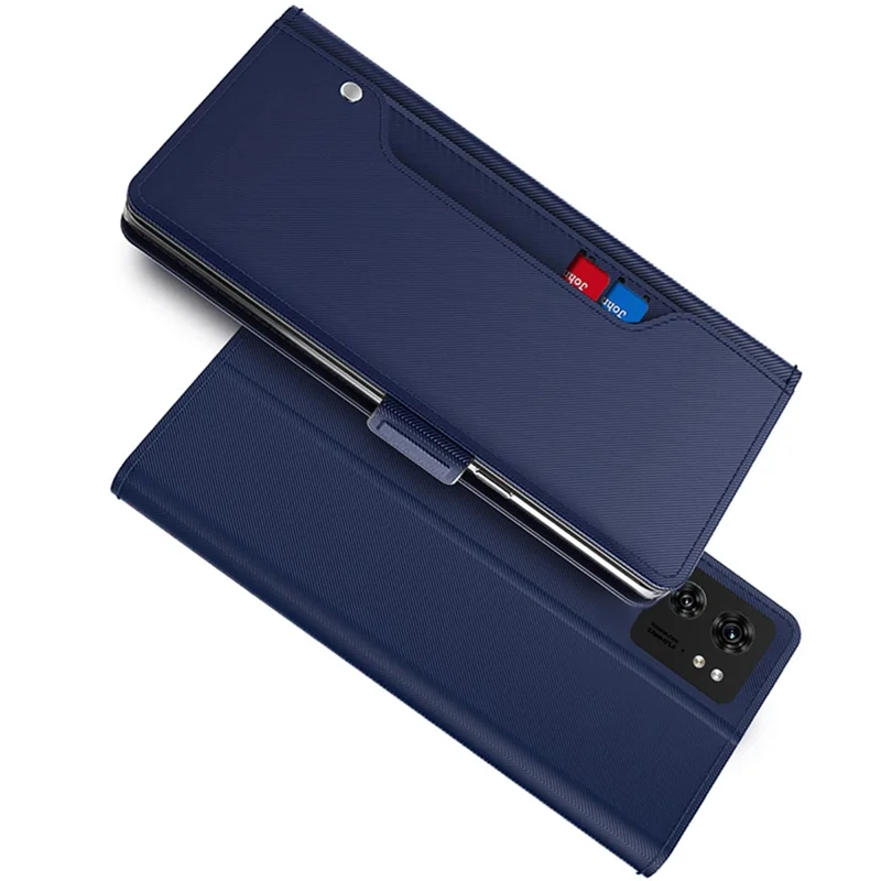 For Motorola Edge 40 5G Phone Leather Case with Mirror Design, Stand Card Holder Phone Cover - Blue