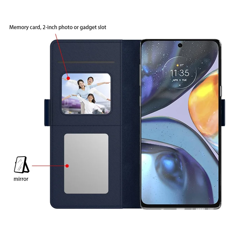 For Motorola Edge 40 5G Phone Leather Case with Mirror Design, Stand Card Holder Phone Cover - Blue
