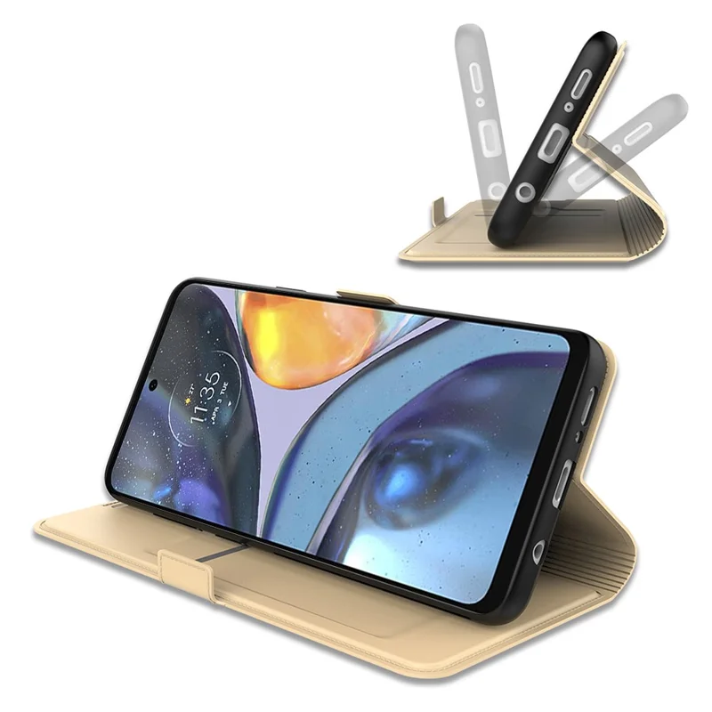 PU Leather Stand Case for Motorola Edge 40 5G , Card Holder Anti-drop Phone Cover - Gold