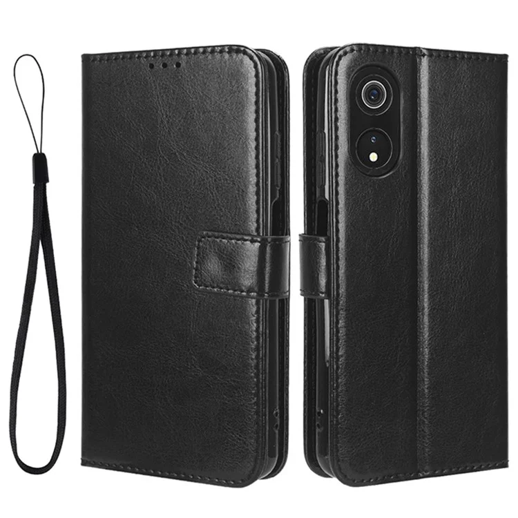 Pour Cubot P60 PU cuir Flip Folio Case Crazy Horse Texture Wallet Stand Housse de téléphone - Noir