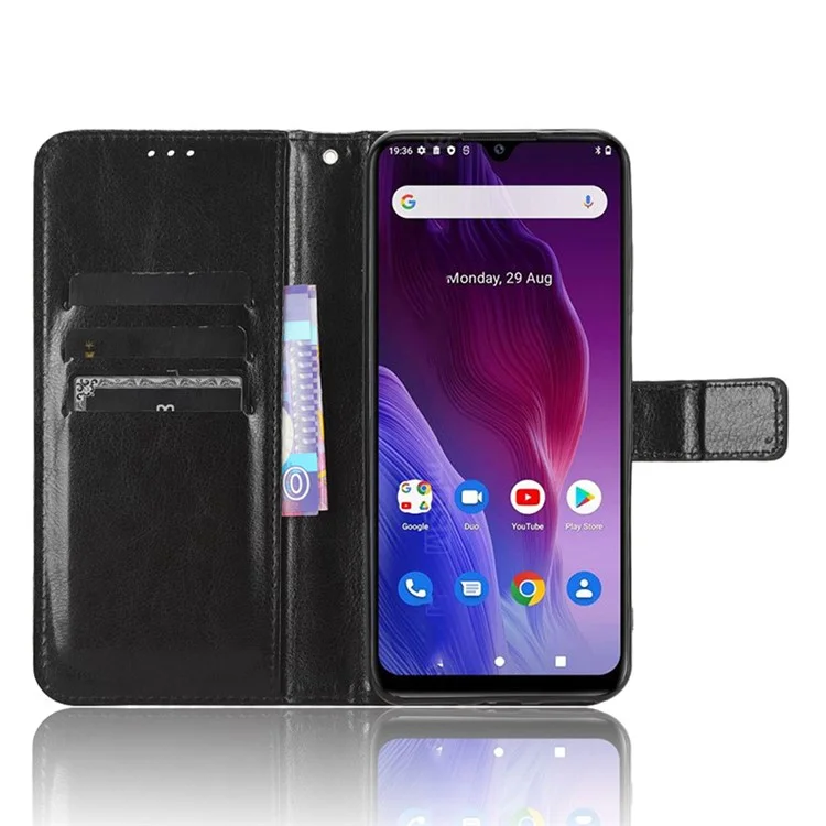 Pour Cubot P60 PU cuir Flip Folio Case Crazy Horse Texture Wallet Stand Housse de téléphone - Noir