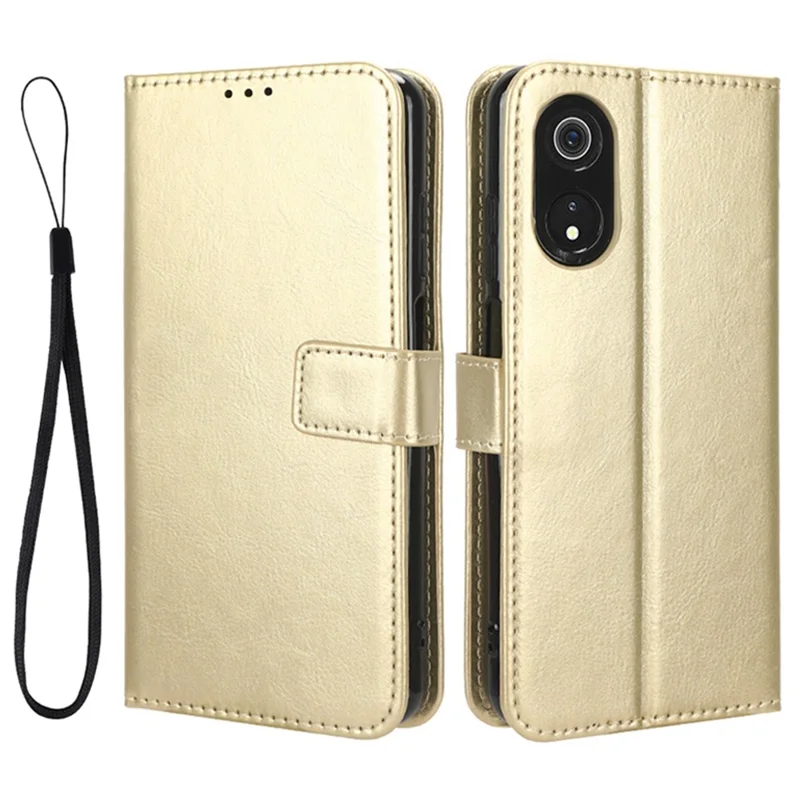 Для Cubot P60 PU Leather Flip Folio Case Crazy Horse Texture Wallet Stand Phone Cover - Gold