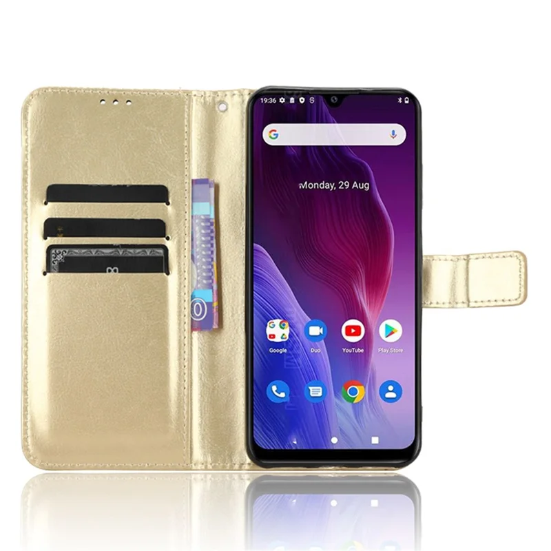 Для Cubot P60 PU Leather Flip Folio Case Crazy Horse Texture Wallet Stand Phone Cover - Gold