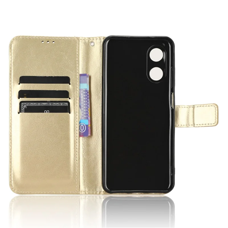 Для Cubot P60 PU Leather Flip Folio Case Crazy Horse Texture Wallet Stand Phone Cover - Gold