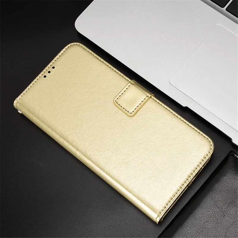 Для Cubot P60 PU Leather Flip Folio Case Crazy Horse Texture Wallet Stand Phone Cover - Gold