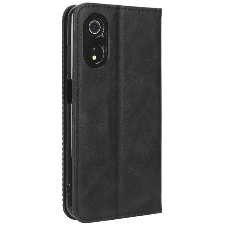 Für Cubot P60 PU-Leder Vintage Magnetische Klapptasche Ständer Geldbörse Handy Hülle - Schwarz