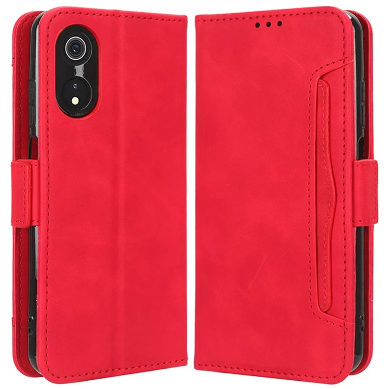 Для Cubot P60 PU Leather Wallet Case Multiple Card Slots Stand Phone Cover - Red