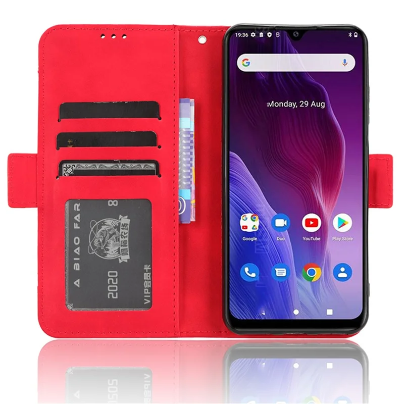Для Cubot P60 PU Leather Wallet Case Multiple Card Slots Stand Phone Cover - Red