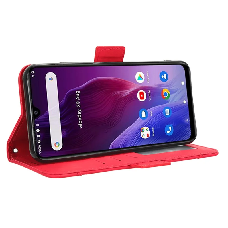 Для Cubot P60 PU Leather Wallet Case Multiple Card Slots Stand Phone Cover - Red