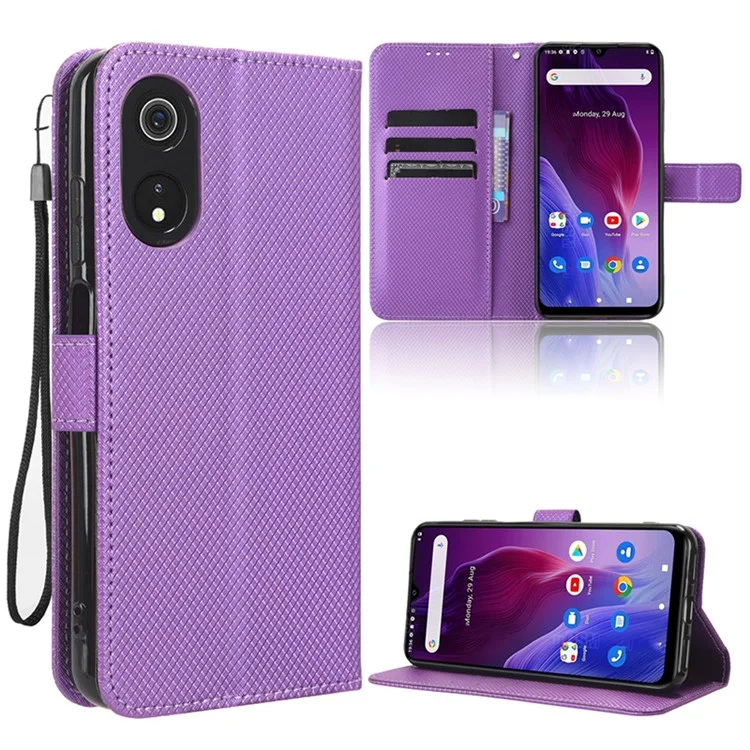 For Cubot P60 PU Leather Flip Cover Stand Diamond Texture Wallet Phone Case - Purple