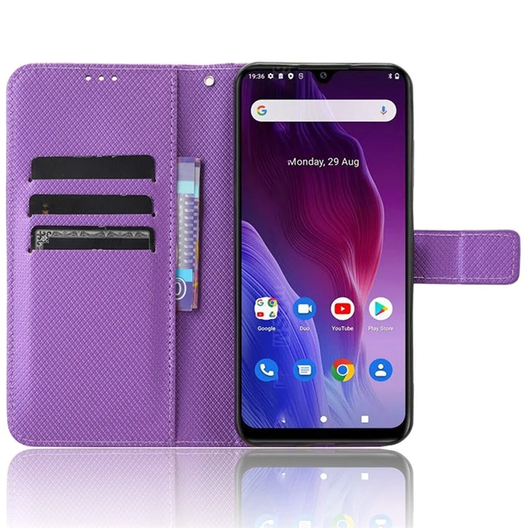 For Cubot P60 PU Leather Flip Cover Stand Diamond Texture Wallet Phone Case - Purple