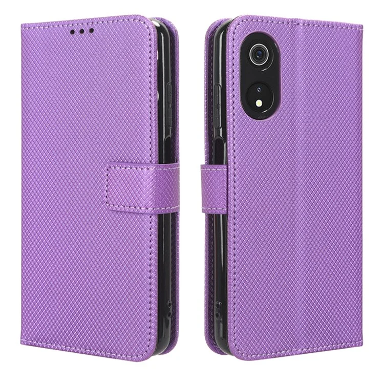 For Cubot P60 PU Leather Flip Cover Stand Diamond Texture Wallet Phone Case - Purple