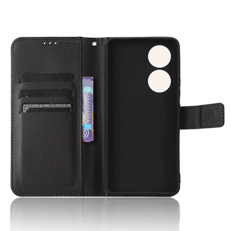 For vivo Y100 5G / T2 5G PU Leather Wallet Case Diamond Texture Flip Stand Phone Cover - Black