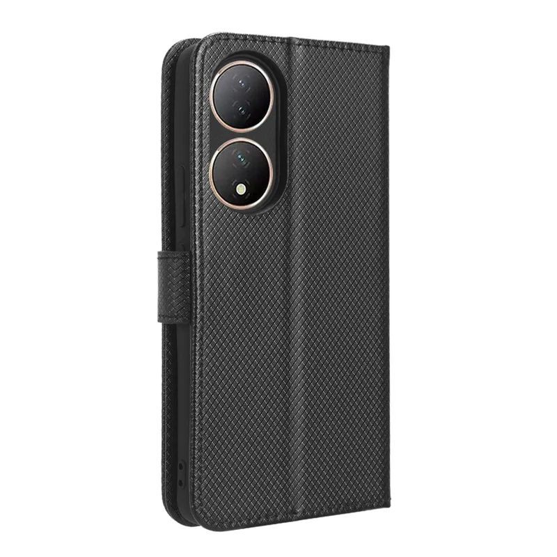 For vivo Y100 5G / T2 5G PU Leather Wallet Case Diamond Texture Flip Stand Phone Cover - Black