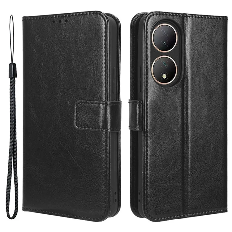 Para vivo Y100 5G / T2 5G Crazy Horse Texture PU Leather Wallet Case Phone Cover con soporte - Negro