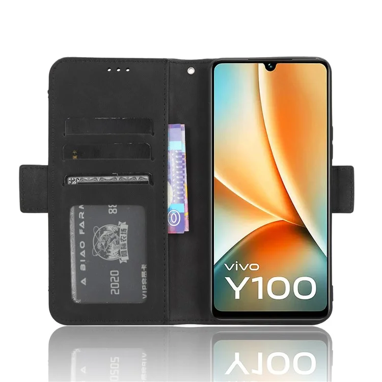 Per vivo Y100 5G / T2 5G Multiple Card Slots Drop-proof PU Leather Phone Case Stand Wallet Cover - Nero
