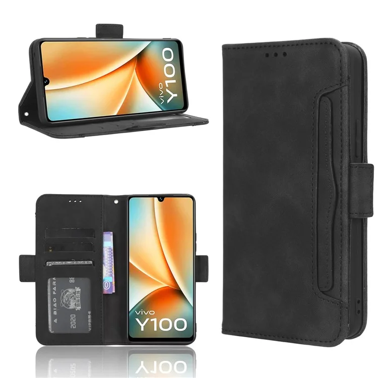 Per vivo Y100 5G / T2 5G Multiple Card Slots Drop-proof PU Leather Phone Case Stand Wallet Cover - Nero