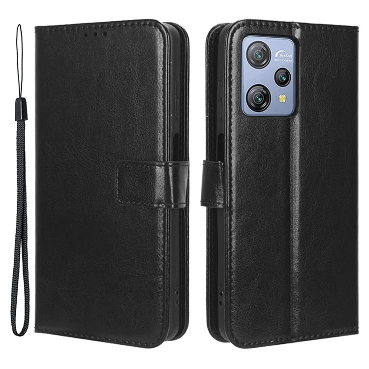 Wallet Case für Blackview A53 / A53 Pro PU Leder Crazy Horse Textur Telefonabdeckung mit Ständer - Schwarz