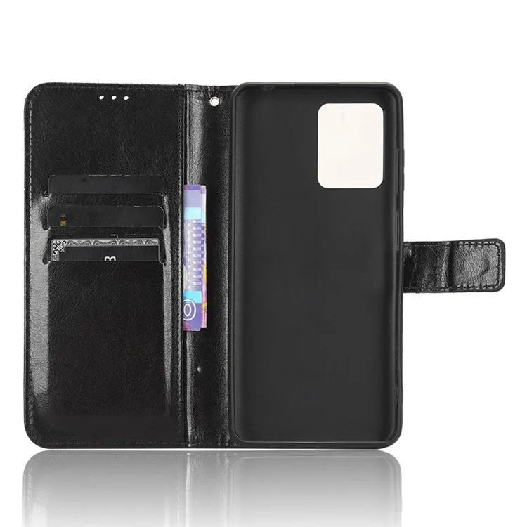 Wallet Case für Blackview A53 / A53 Pro PU Leder Crazy Horse Textur Telefonabdeckung mit Ständer - Schwarz