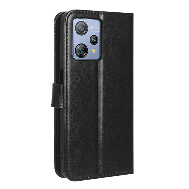 Wallet Case für Blackview A53 / A53 Pro PU Leder Crazy Horse Textur Telefonabdeckung mit Ständer - Schwarz