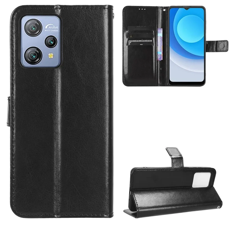 Wallet Case für Blackview A53 / A53 Pro PU Leder Crazy Horse Textur Telefonabdeckung mit Ständer - Schwarz