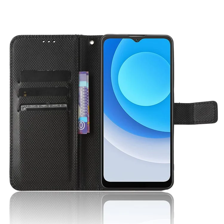 Diamond Texture Shell for Blackview A53 / A53 Pro PU Leather Wallet Case Flip Stand Phone Cover - Black