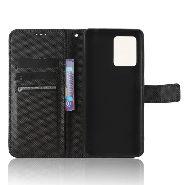 Diamond Texture Shell for Blackview A53 / A53 Pro PU Leather Wallet Case Flip Stand Phone Cover - Black