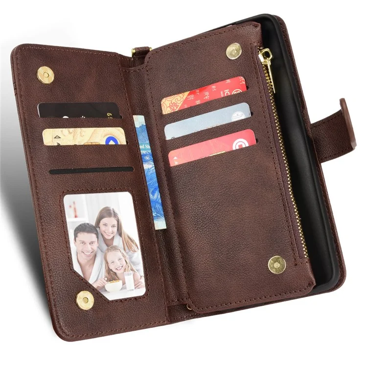 For Google Pixel 7a Zipper Pocket Leather Wallet Phone Case Cellphone Cover with Stand - Brown
