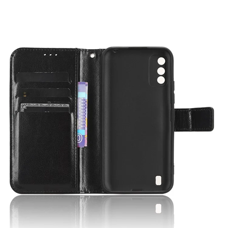 For itel A26 PU Leather Wallet Case Crazy Horse Texture Phone Cover with Stand - Black
