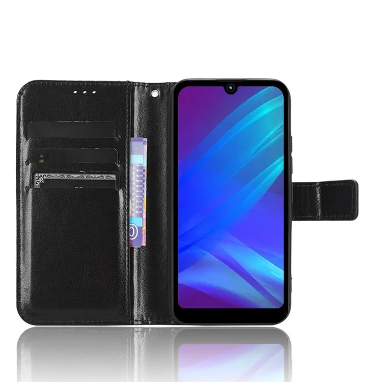 For itel A26 PU Leather Wallet Case Crazy Horse Texture Phone Cover with Stand - Black