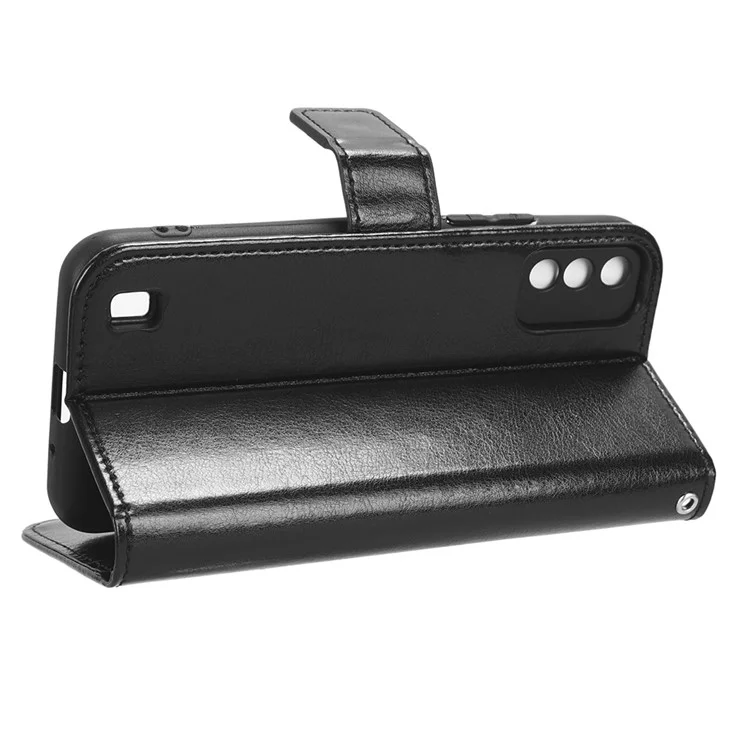 For itel A26 PU Leather Wallet Case Crazy Horse Texture Phone Cover with Stand - Black