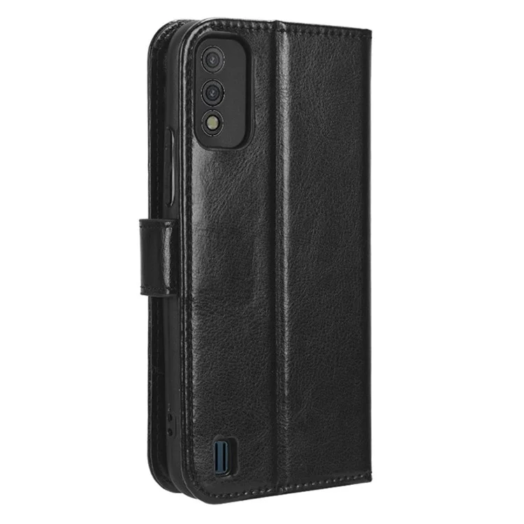 For itel A26 PU Leather Wallet Case Crazy Horse Texture Phone Cover with Stand - Black