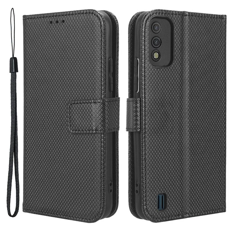 Diamond Texture Shell for itel A26 PU Leather Wallet Folio Flip Case Stand Phone Cover - Black