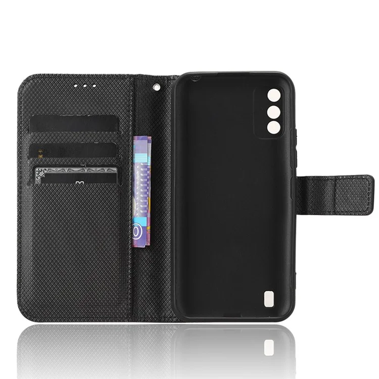 Diamond Texture Shell for itel A26 PU Leather Wallet Folio Flip Case Stand Phone Cover - Black