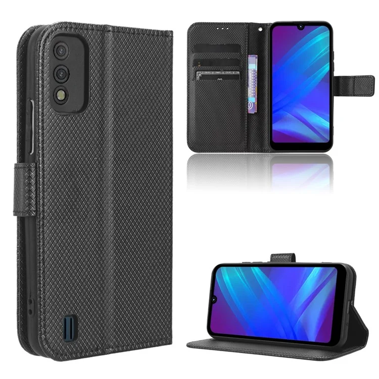 Diamond Texture Shell for itel A26 PU Leather Wallet Folio Flip Case Stand Phone Cover - Black