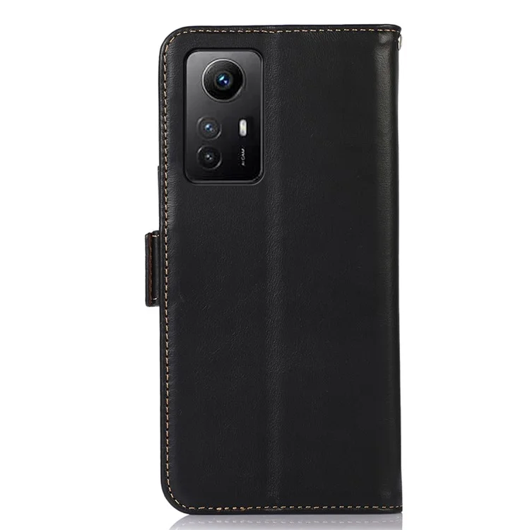 For Xiaomi Redmi Note 12S 4G RFID Blocking Wallet Phone Cover Crazy Horse Texture Genuine Cowhide Leather Stand Case - Black