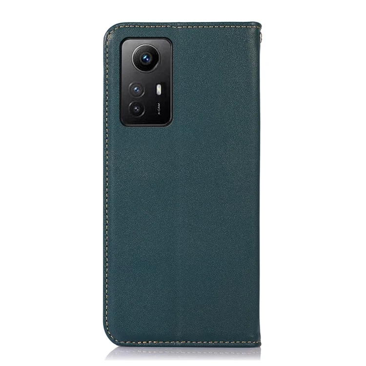KHAZNEH For Xiaomi Redmi Note 12S 4G Genuine Cowhide Leather Phone Case RFID Blocking Wallet Stand Cover - Green