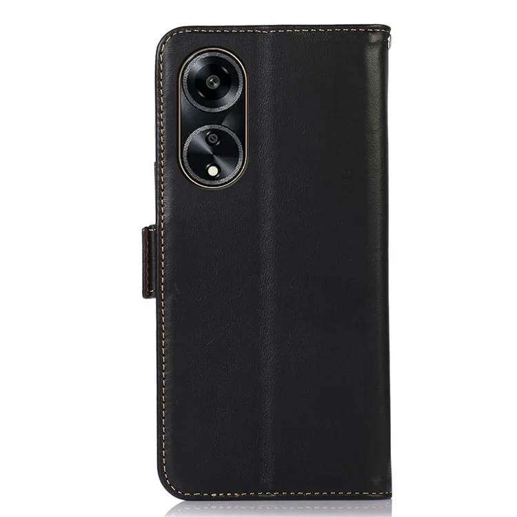 Para Oppo A1 5G / A98 5G / F23 5G Genuine Cowhide Leather Wallet Case RFID Blocking Crazy Horse Texture Flip Stand Cover - Negro