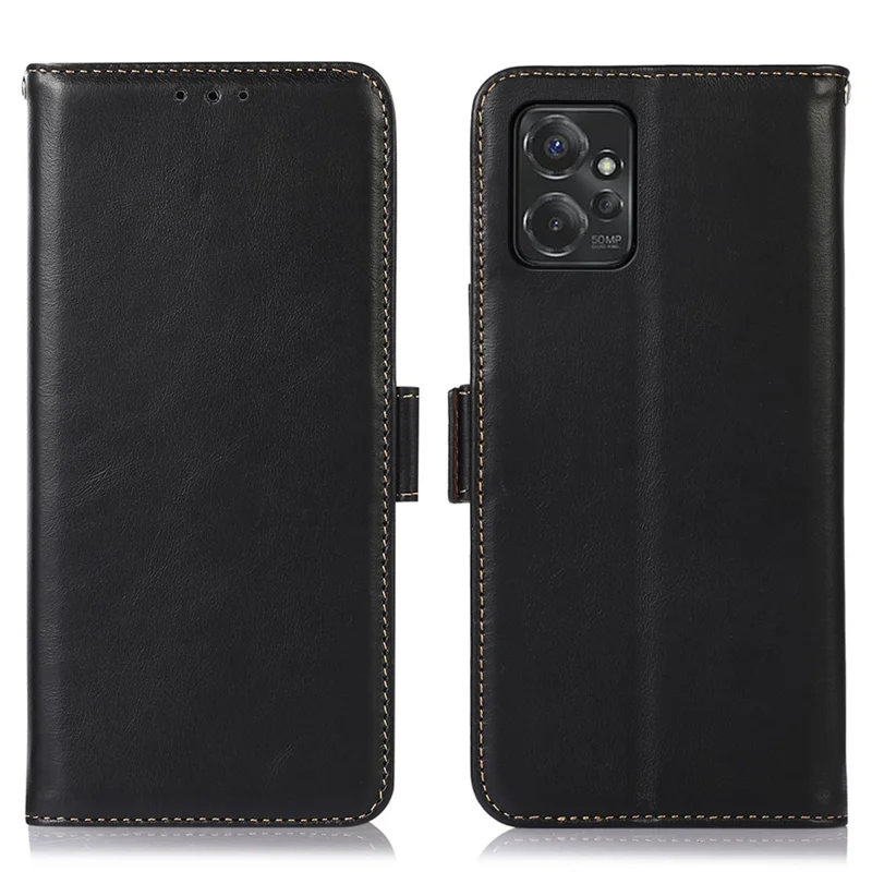 Para el caso del teléfono Motorola Moto G Power 5G Genuine Cow Leather, funda de cuero genuino de vaca, RFID Blocking Walle Stand Crazy Horse Texture Cover - Negro