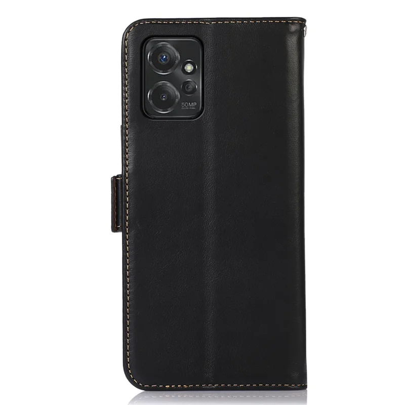 Para el caso del teléfono Motorola Moto G Power 5G Genuine Cow Leather, funda de cuero genuino de vaca, RFID Blocking Walle Stand Crazy Horse Texture Cover - Negro