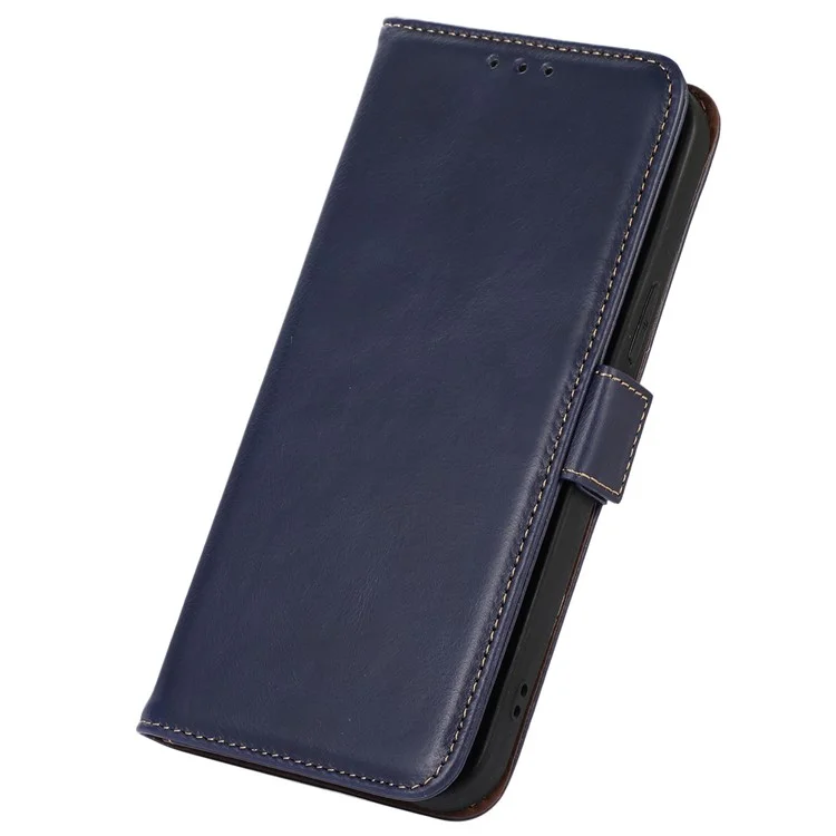 Für Motorola Moto G Power 5G Genuine Cow Leather Phone Case RFID Blocking Walle Stand Crazy Horse Texture Cover - Blau